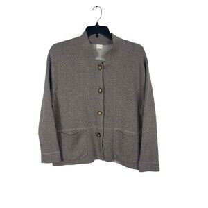 Poetry Cardigan Women’s 14 L Tan Gray Button Front Pocket Sweater Neutral Earthy